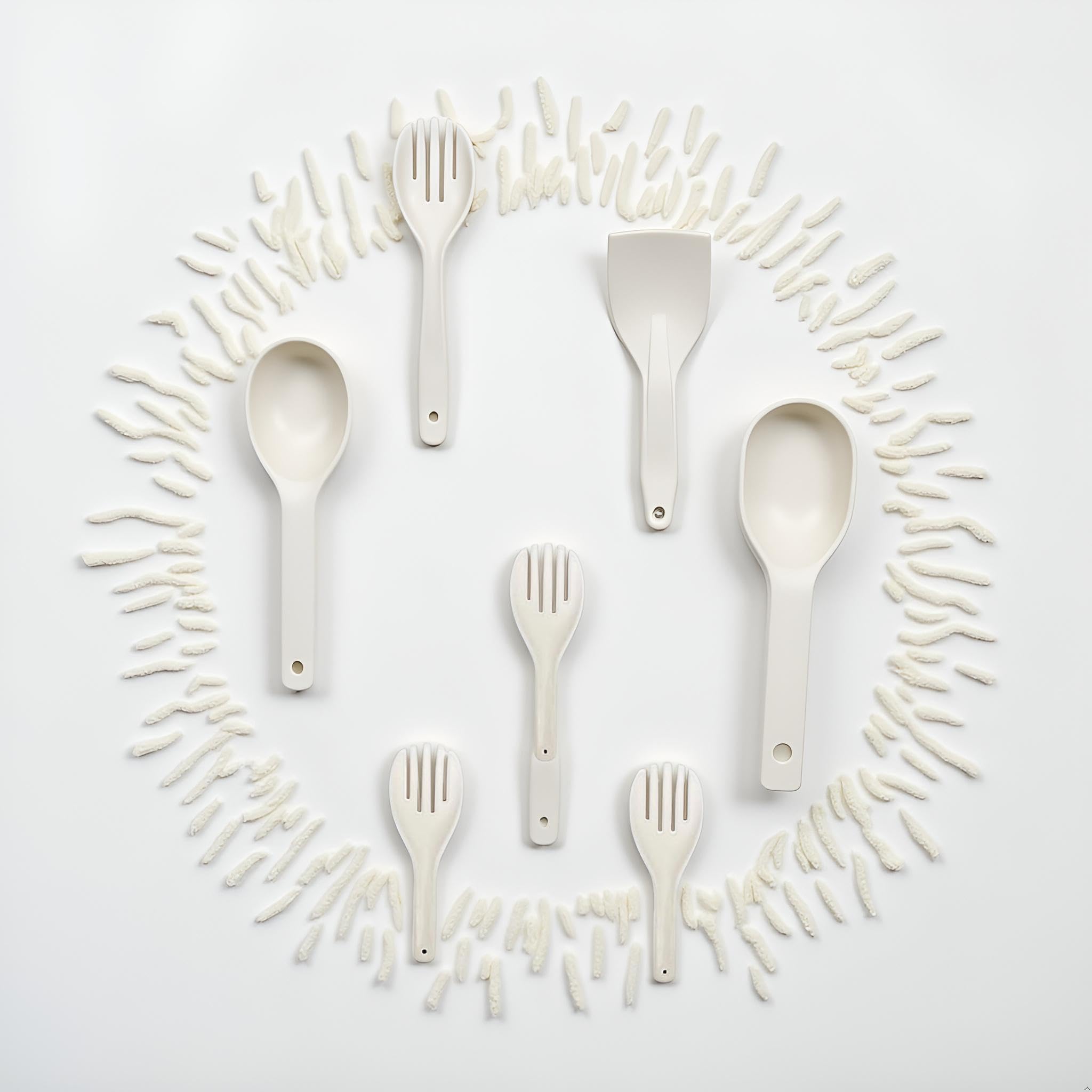 3 espátulas de plástico grandes de plástico para servir con forma de tenedor, cucharas para servir arroz y patatas (27 cm de largo)