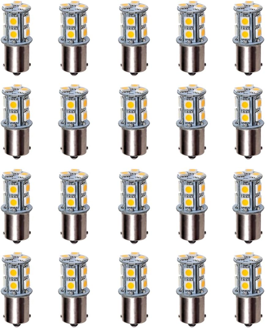 BA15S 1156 1141 13-5050smd LED Light Bulbs 2W AC/DC12-24V Single Contact Bayonet Base RV Camper Boat Lighting Cool White Pack of 20
