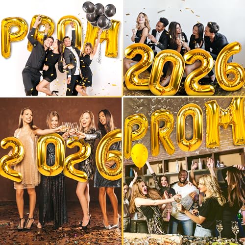 Image of Prom 2026 Balloons Gold 32 Inch Giant - Prom 2026 Decorations Decor for Graduation Party Foil Mylar Balloons Banner Sign