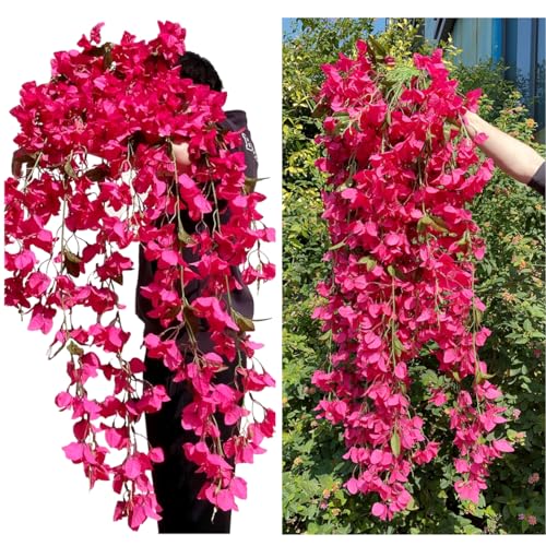 Olivachel 49 Inch Artificial Bougainvillea Silk Vines Faux Hanging Flowers for Home Decor Garden Display Wedding Decoration Indoor Floral Accents (Fuchsia - Pack of 2)