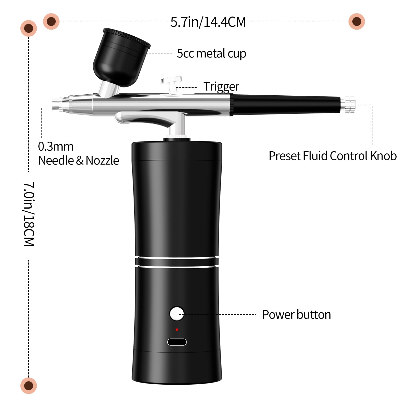 Kit de aerógrafo portátil con compresor de aire, aerógrafo para uñas, compresor de aerógrafo, máquina de aerógrafo de alta presión, mini cepillo de aire de mano (negro)