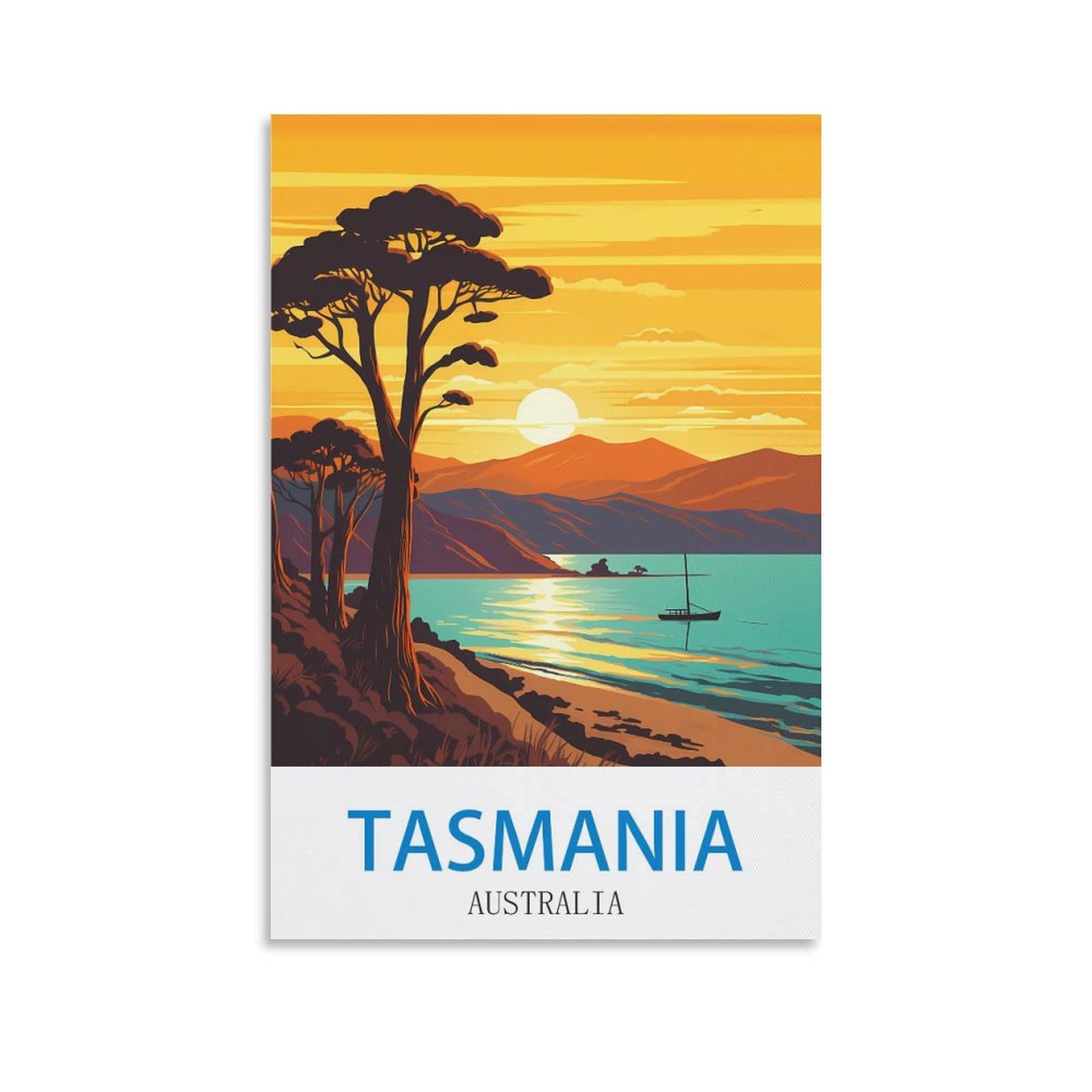 Heybox Unframe-Style Tasmania Australia Vintage Travel Poster 08X12inch(20X30cm) Canvas Prints Wall Art Paintings For Home Office Living Room Decor