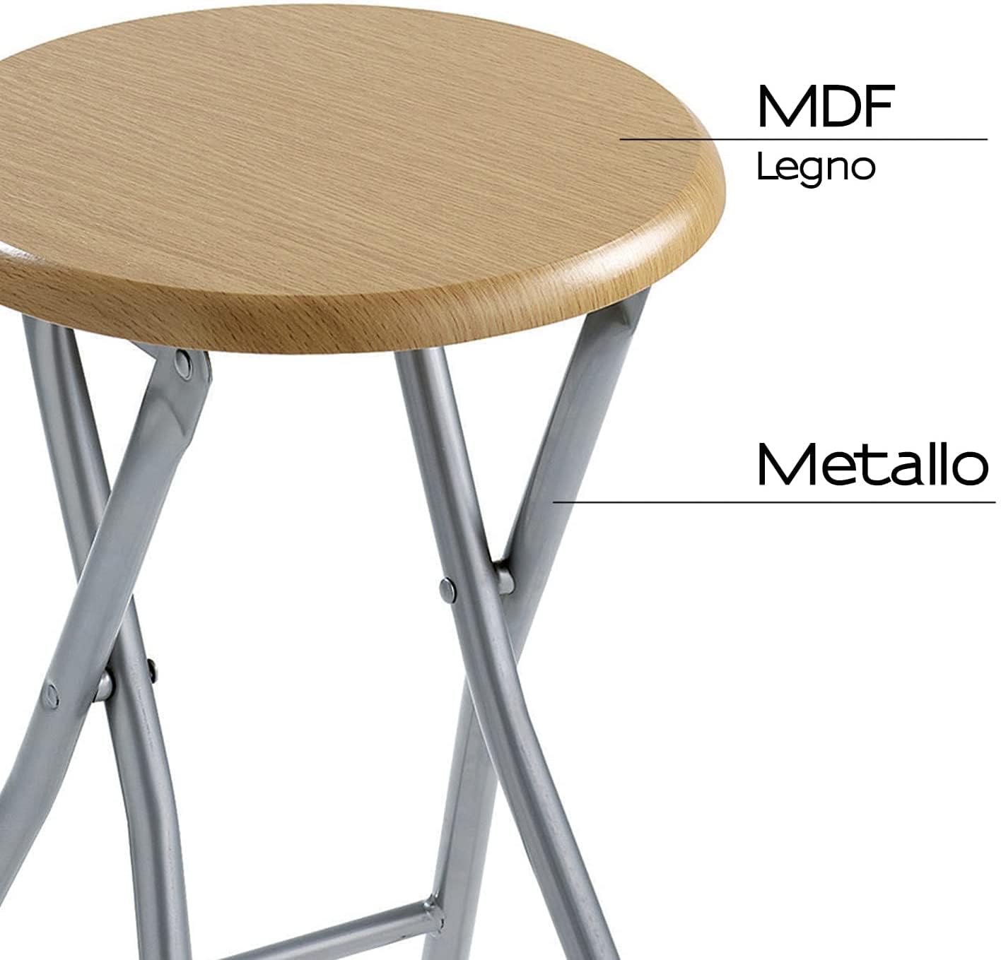 OCEANO Sedia sgabello pieghevole in legno mdf struttura metallica ideale sedia cucina soggiorno terrazzo balcone veranda giardino ripiegabile richiudibile colore naturale salvaspazio (Sedia)