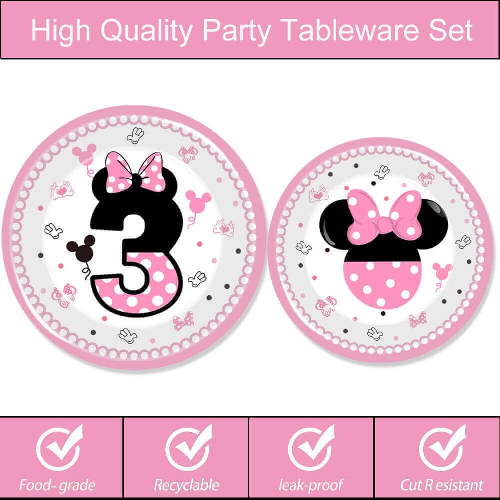 80 Pcs Pink 3rd Birthday Party Tableware Pink Wild Three Paper Plates Napkins Forks for Girls Three Years Old Birthday Party Supplies Decorations