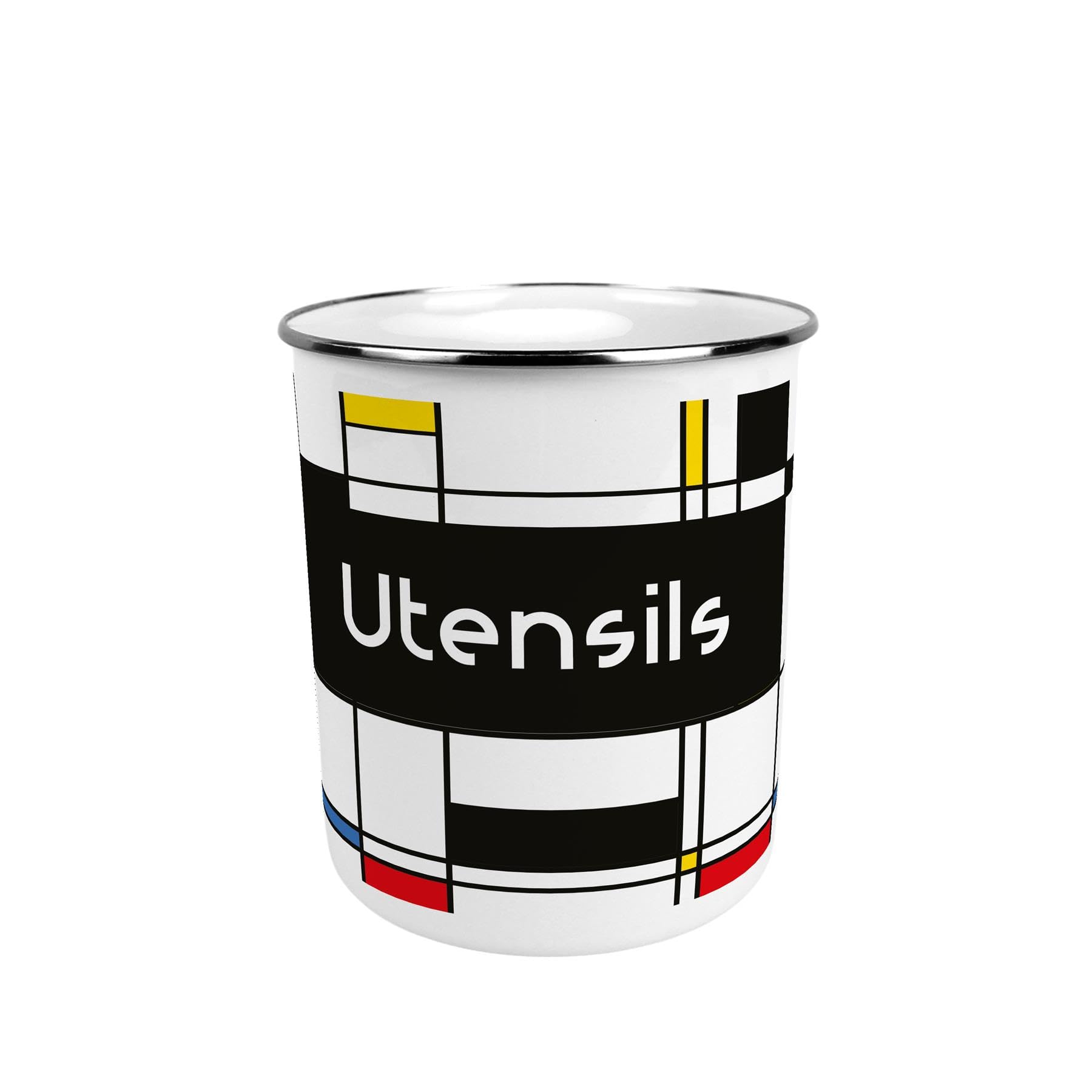 Purely Home Retro Art Deco Large Metal Utensil Pot - Stylish Retro Tin Kitchen Utensil Holder/Organiser for Countertop - 15cm(h) x 14cm(dia.)
