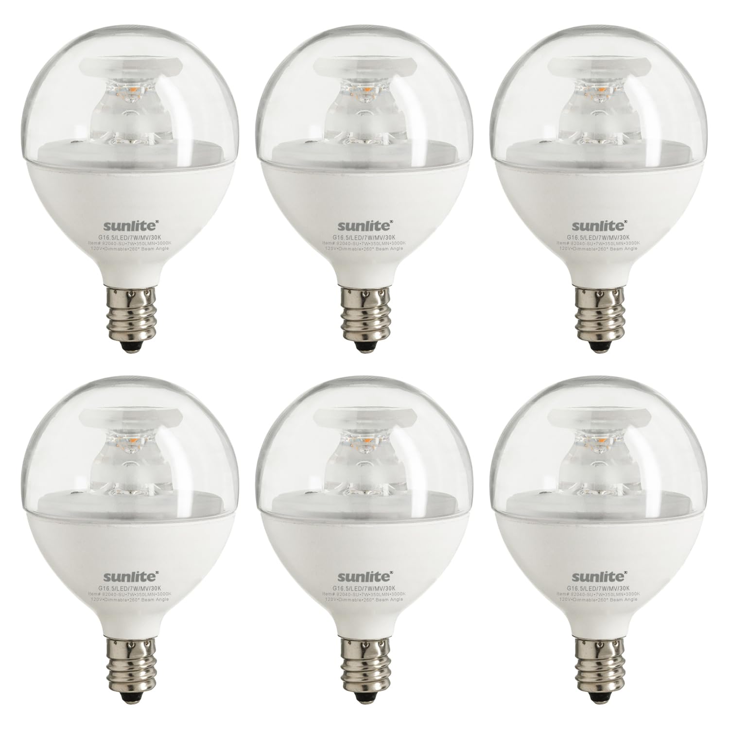 Sunlite LED G16 5 Light Bulb 5 Watts 40W Equivalent 350 Lumens 90 CRI Candelabra Base E12 Clear