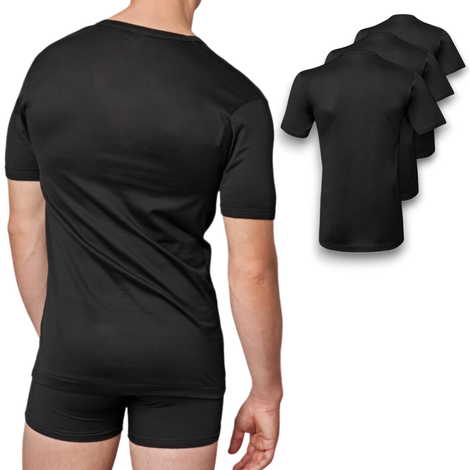 LADY·C T-Shirt Intima per Uomo gicipi - 100% Filo di Scozia - Scollo a Punta V - Maniche Corte Pacco da 3 - Leggera e Piacevole sulla Pelle