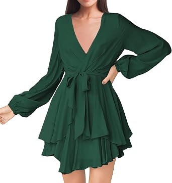 Womens Sexy Sleeve V Neck Ruched Bodycon Mini Party Dress