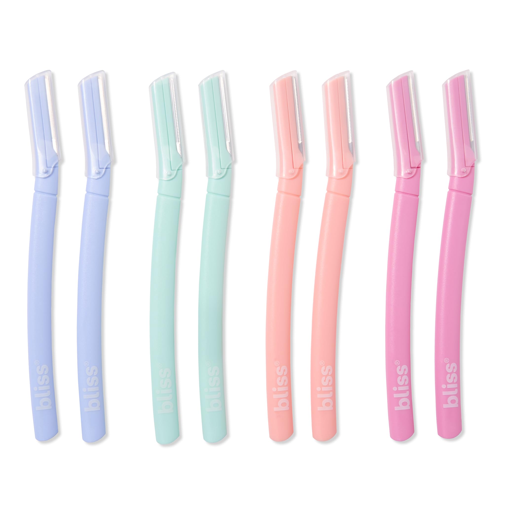 Bliss Stainless Steel Disposable Dermaplaning Tools | Facial Exfoliator and Eyebrow Razor to Dermaplane Peach Fuzz - 8 pack