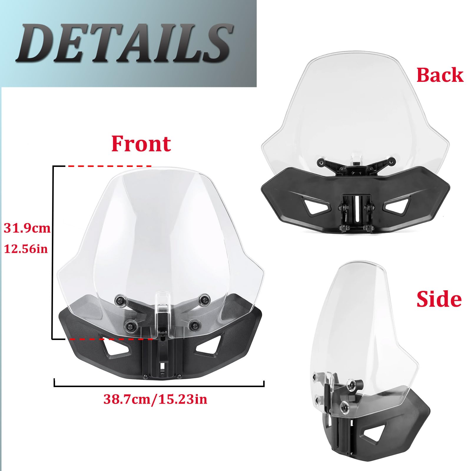 A & UTV PRO Sport Windshield For Can Am Ryker 600, 900, Sport & Rally Edition All Models, 3 Inch Stroke Adjustable For Ryker Windshield Accessories, Replace OEM #219401023 #219400771 - View #2