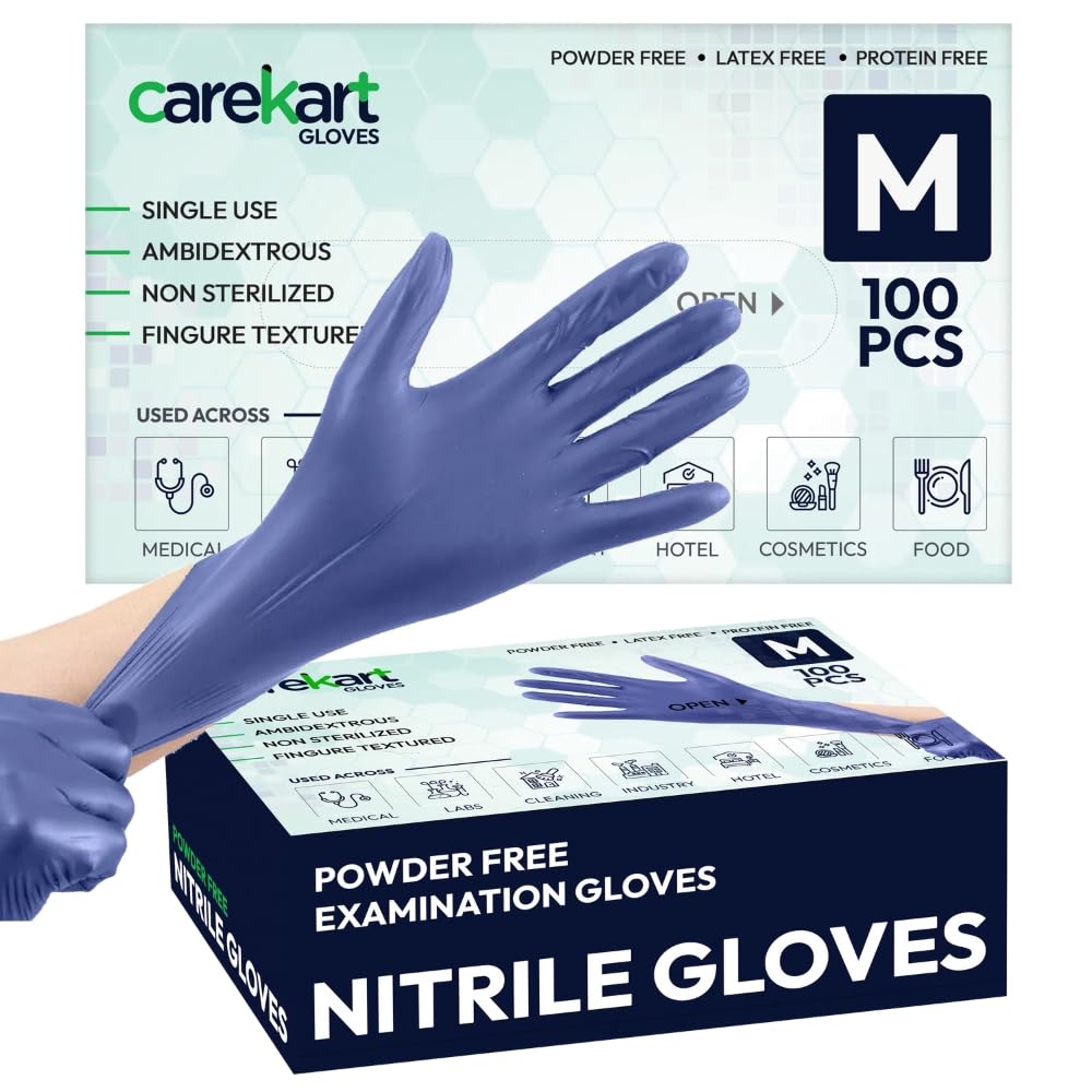 Carekart Powder-Free 100 Nitrile Gloves Medium | Medical Grade Examination Gloves for Surgical, Medical Use | Food Grade Disposable Gloves for Cooking - Blue, Pack of 100 (B0D4TV8XN5) Amazon Price History, Amazon Price Tracker