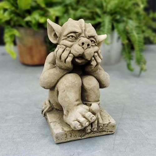 Fyne-Finds Grey Stone Gargoyle Sculpture Outdoor Garden Ornament Antique Patina Finish Statue Gift Figurine Decor