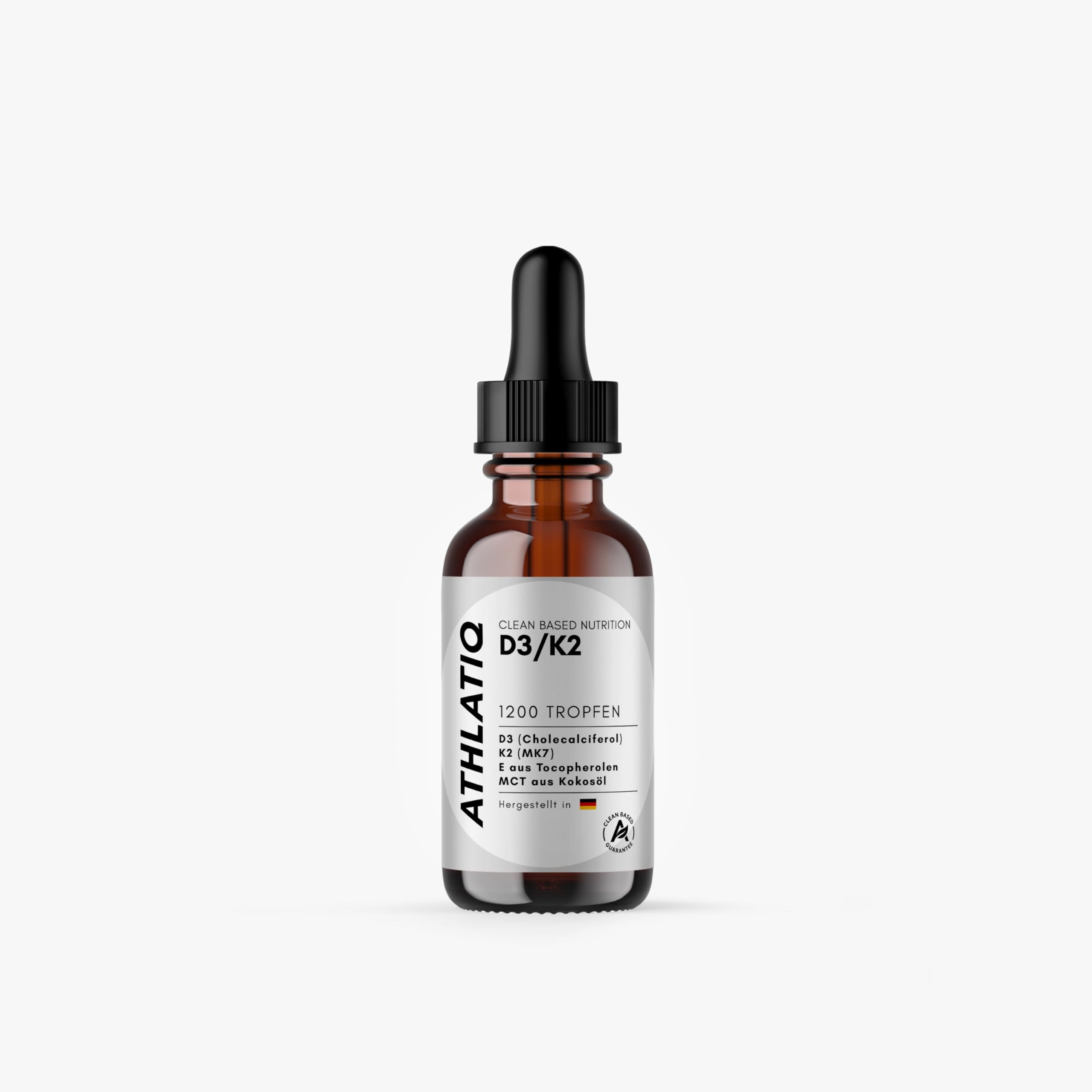 Vitamin D3 K2 Tropfen mit Vitamin E, MCT-Kokosöl basierte Tropfenform, 1000 I.E. D3, 25 µg K2 (MK-7), 2 mg Vitamin E, 1200 Tropfen, ohne Zusatzstoffe, laborgeprüft