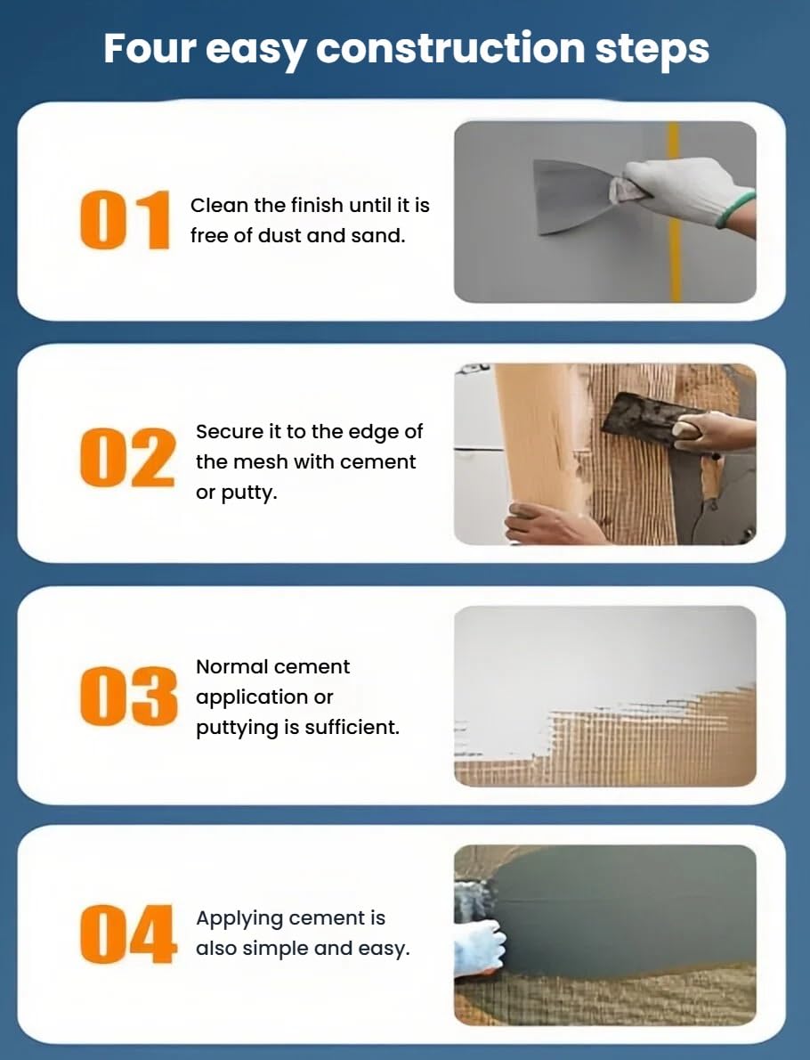 Rete in Fibra di Vetro per Intonaco e Muratura, Rotolo Anticrepa per Stuccatura Pareti, Tessuto Rinforzante per Cartongesso e Rasatura, Uso Interno ed Esterno(1 roll)