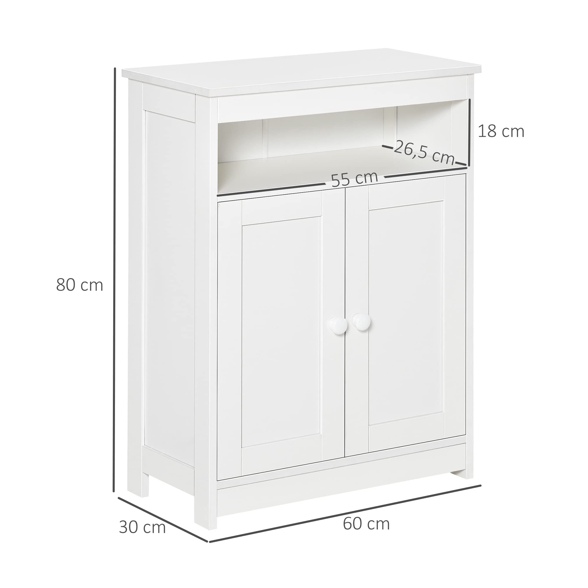HOMCOM Armario Auxiliar de Baño 2 Puertas para Salón 60x30x80 cm Blanco