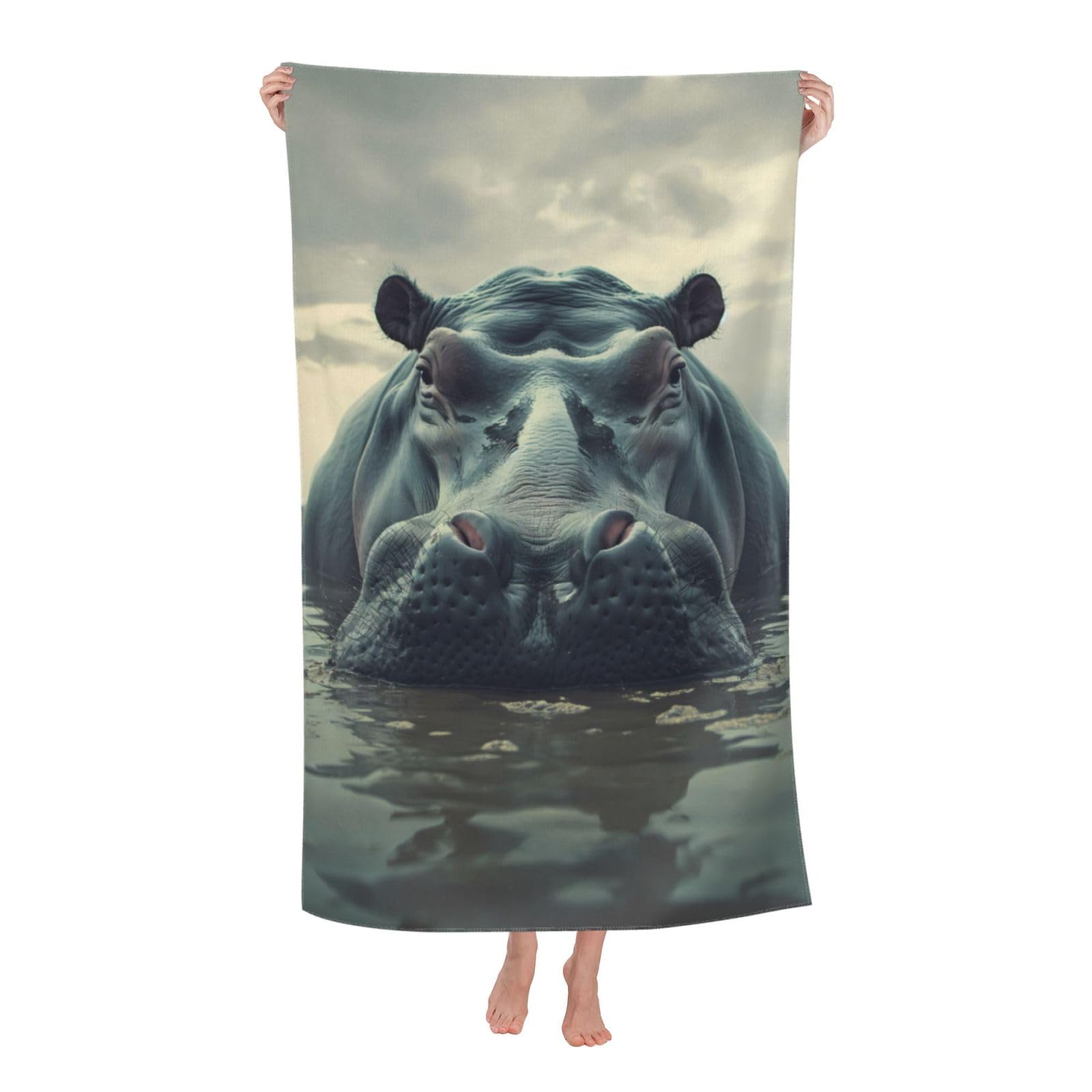 HLBSDM Hippo Beach Towel 31inx51in Water Hippo Sand Free Microfiber Bath Towel Ultra Soft Quick Dry Pool Towel Absorbent Towel Lightweight Towel for Swimming Bathroom Decor