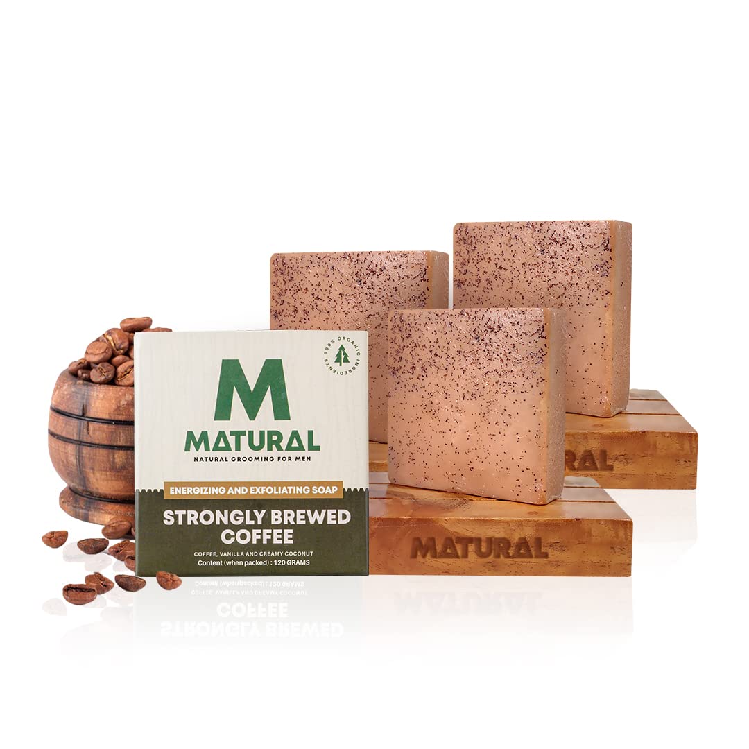 Matural All Natural Handmade Bar Soap For Men, Strongly Brewed Coffee With Goodness Of Coffee,vanilla And Creamy Coconut - 120 Gm (Pack Of 3)