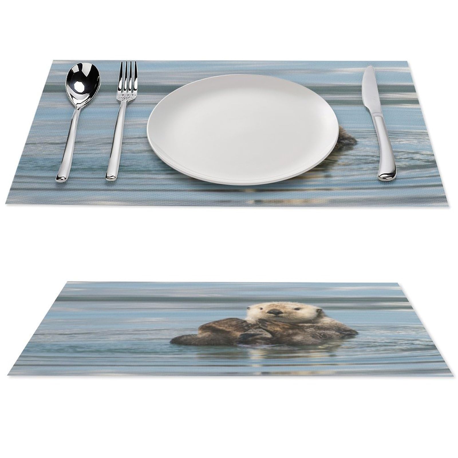 Cute Otters in The Sea Placemats Set of 1 PCS Washable Table Runner 18" X 12" Place Mats for Kitchen Party Dining Decoration