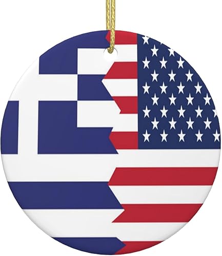 Bandera griega de Estados Unidos, adornos de cerámica para colgar, adorno colgante de Navidad personalizado para decoración del hogar