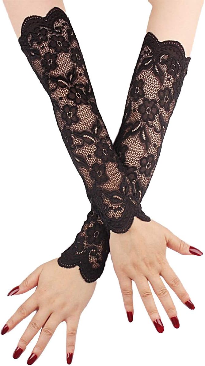 iiniim Womens Floral Lace Wedding Party Fingerless Long Gloves UV Protection Arm Sleeves