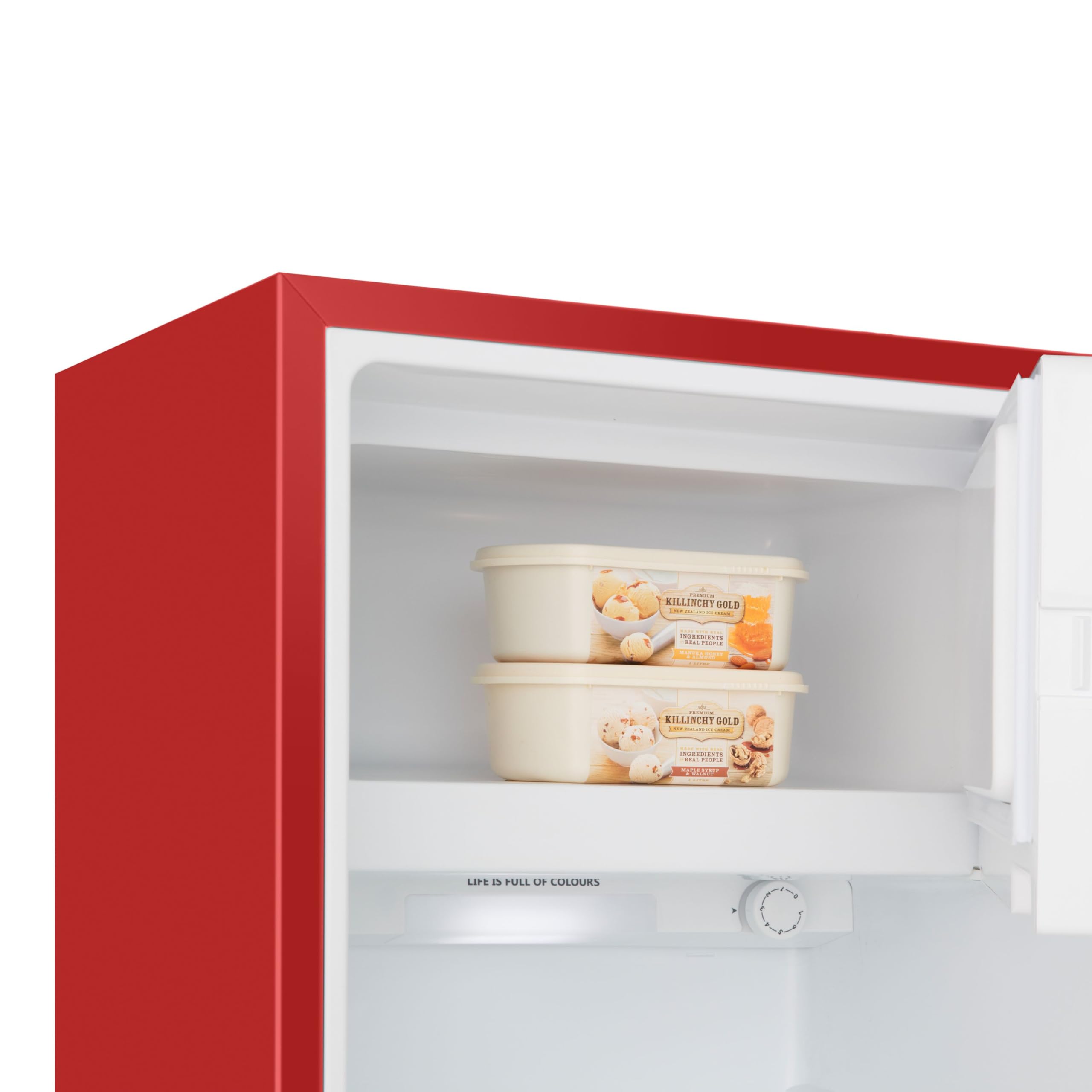 Hisense RR220D4BRE - Frigorífico Una Puerta, Congelador Freeze Zone, 165 L de capacidad, 128 cm alto, Class E, Botellero, Cycle Defrost (Cíclico), Cajón Frutas Y Verduras, Color Rojo