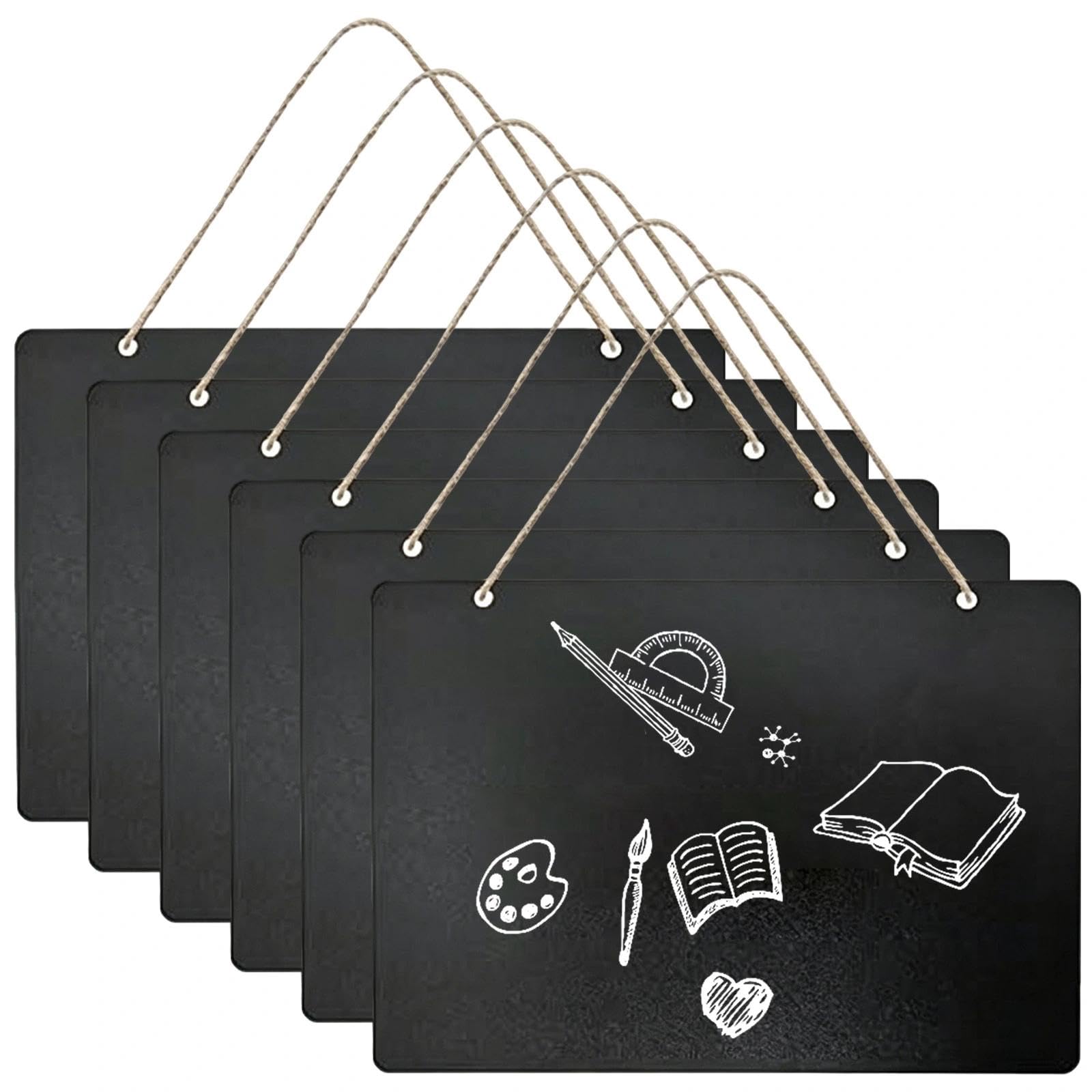 6 Pack Hanging Chalk Board, 30 X 21cm Wooden Double Blackboard, Outdoor Chalk Board Fence with Jute String for Home Wedding Store Party Decoration
