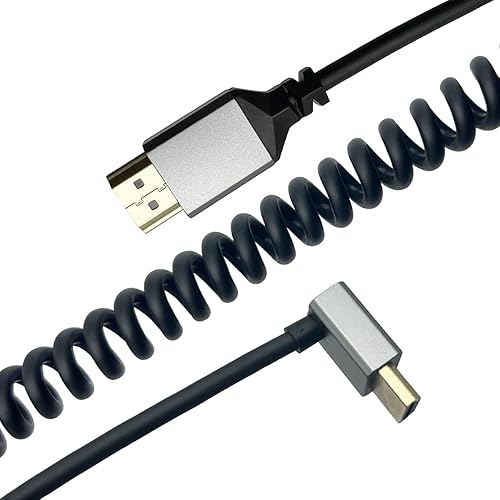 Seadream Cable HDMI en espiral en ángulo 4K, cable HDMI macho a macho en espiral de resorte en ángulo, HDMI 2.0 18 Gbps convertidor de extensión de