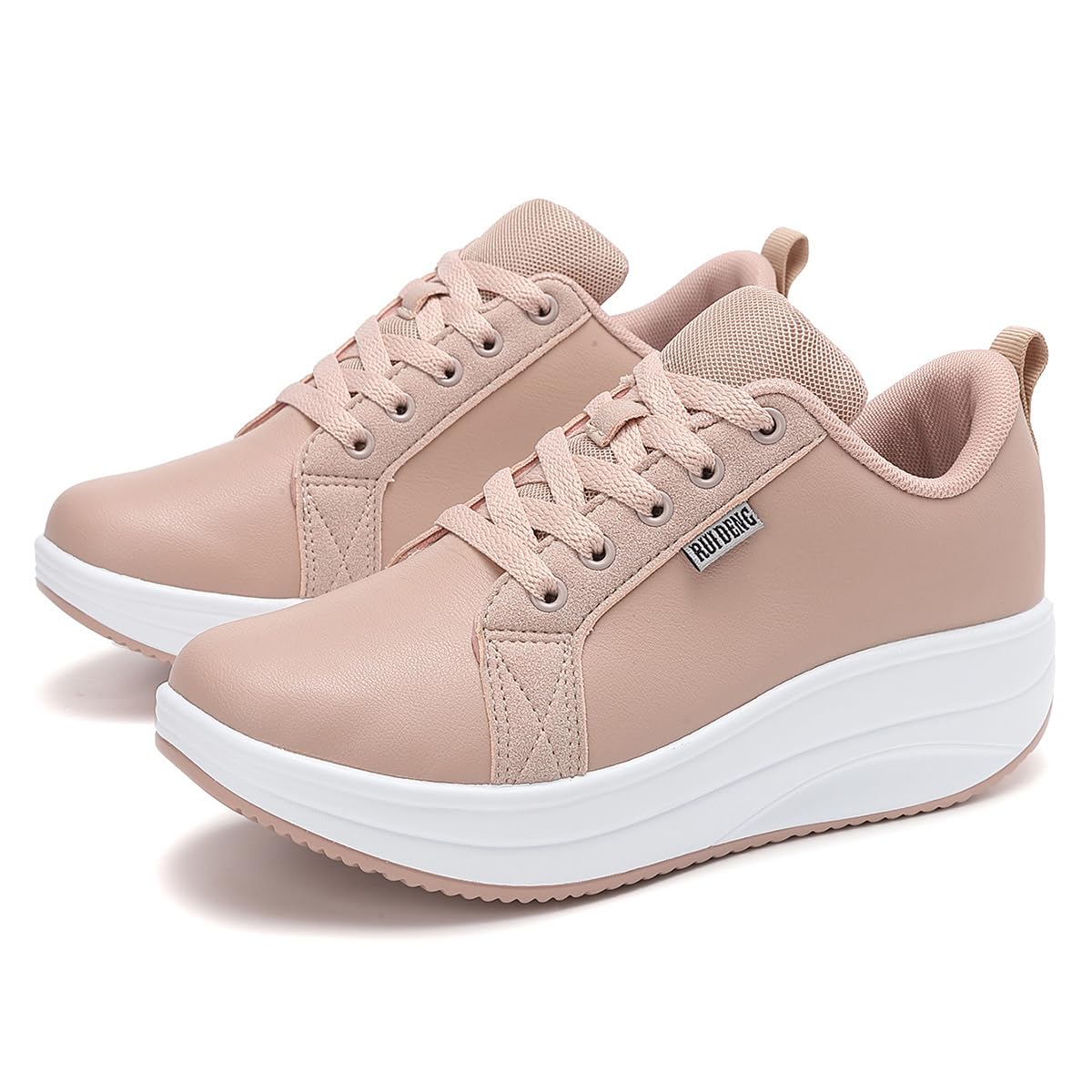 RUIDENG Platform Sneakers for Women Walking All Day | Slip Resistant Work Shoes for Women Comfortable | 2 Inch Thick Wedge Rocker Bottom