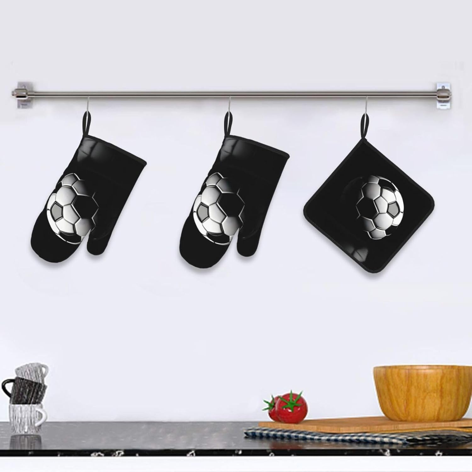 I Like Soccer Print Heat Resistant Microwave Gloves, Used for Baking, Cooking, and Fashion Kitchen Essentials