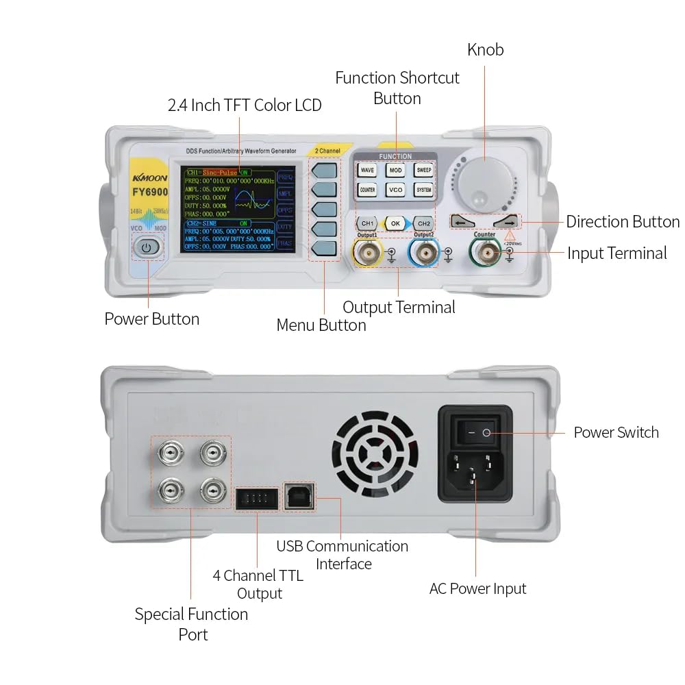 FY6600 15M/30M/50M/60MHz Dual Channel DDS Arbitrary Signal Generator 250MSa/s 8192 * 14bits 100MHz Frequency Meter VCO 4 Channel(FY6600 60M)