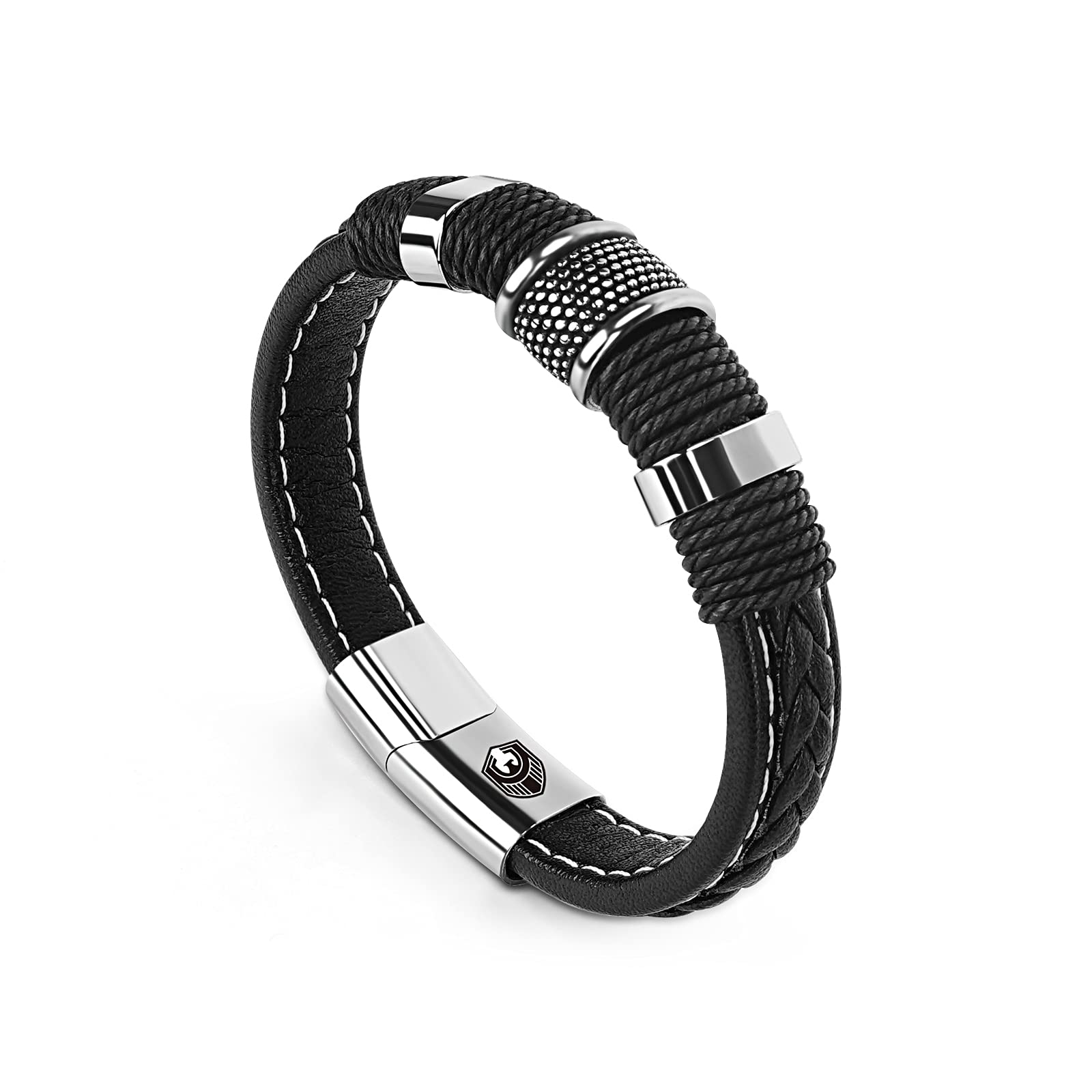 SHIEAGLELDMens Leather Bracelet Handmade Braided Leather Bracelets for Men with Magnetic Stainless Steel Clasp and Exclusive Bracelet Jewellery Box for Mens Gifts Idea