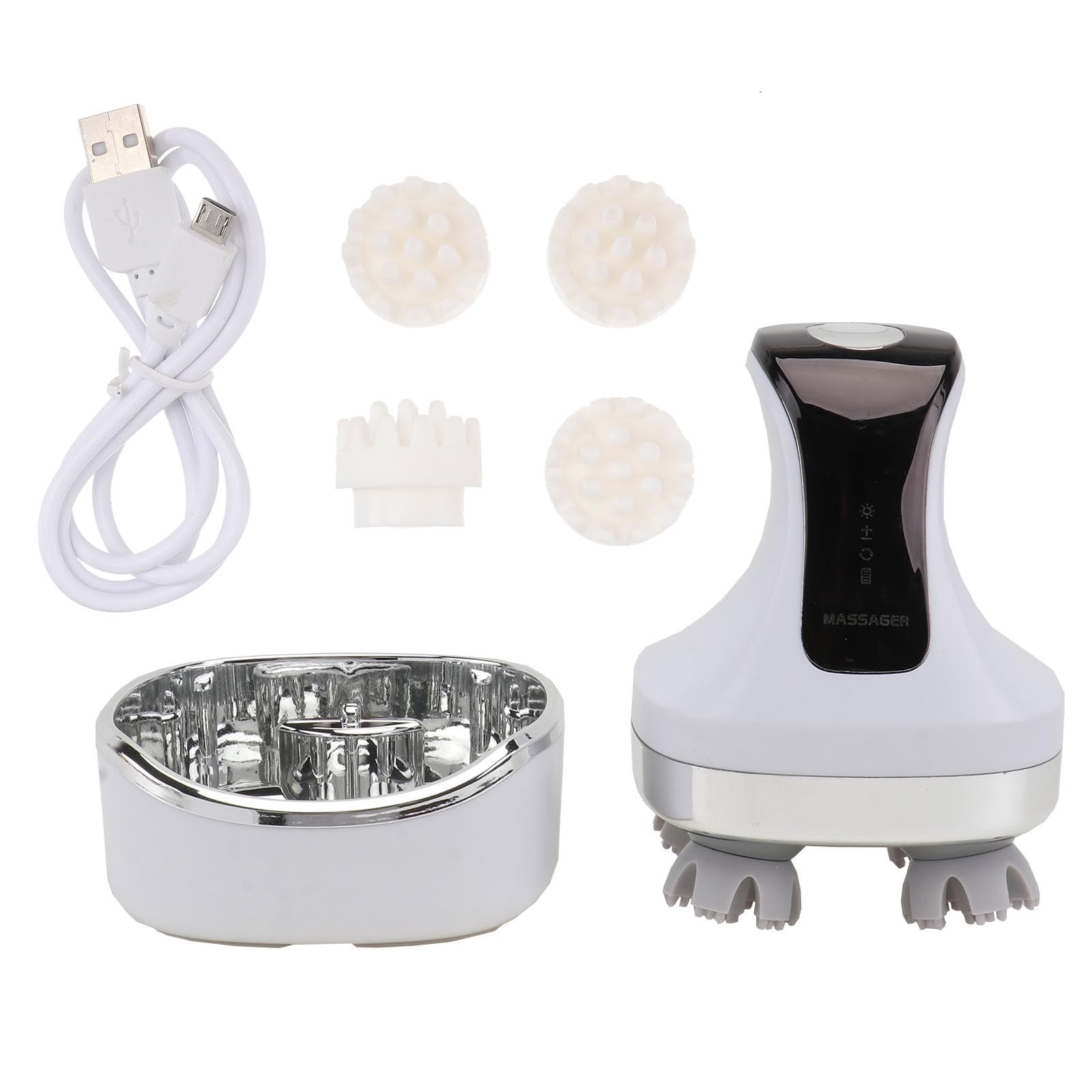 TOYANDONA Masajeador de Cabeza Eléctrico Recargable con Garra, Resistente al Agua, Batería de 1200mah, 2 Cabezales de Masaje para Aliviar el Estrés en Casa u Oficina