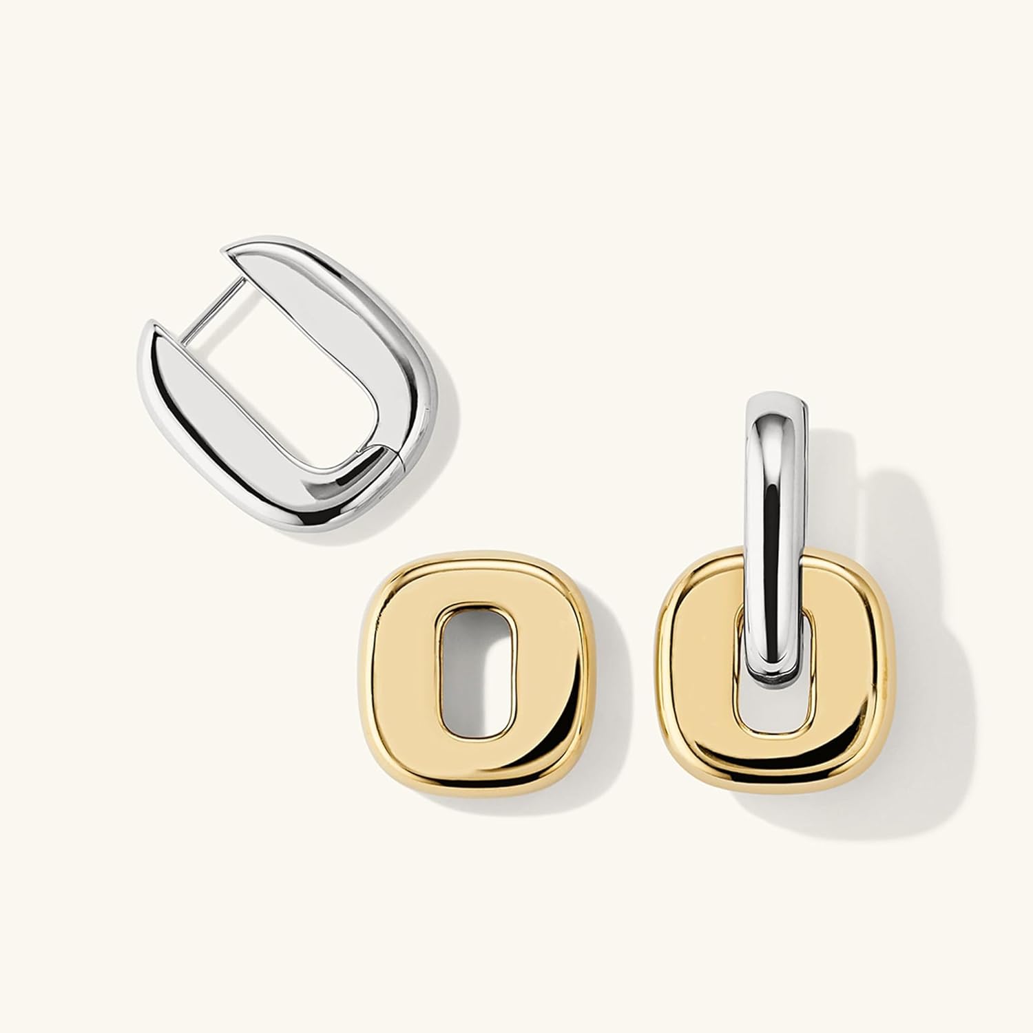 NOKMIT Chunky Hoop Earrings for Women, Trendy 14K Gold Silver Tone Bold Geometric Paperclip Link Earrings, High Polish Hypoallergenic Statement Jewelry Gifts - Image 4