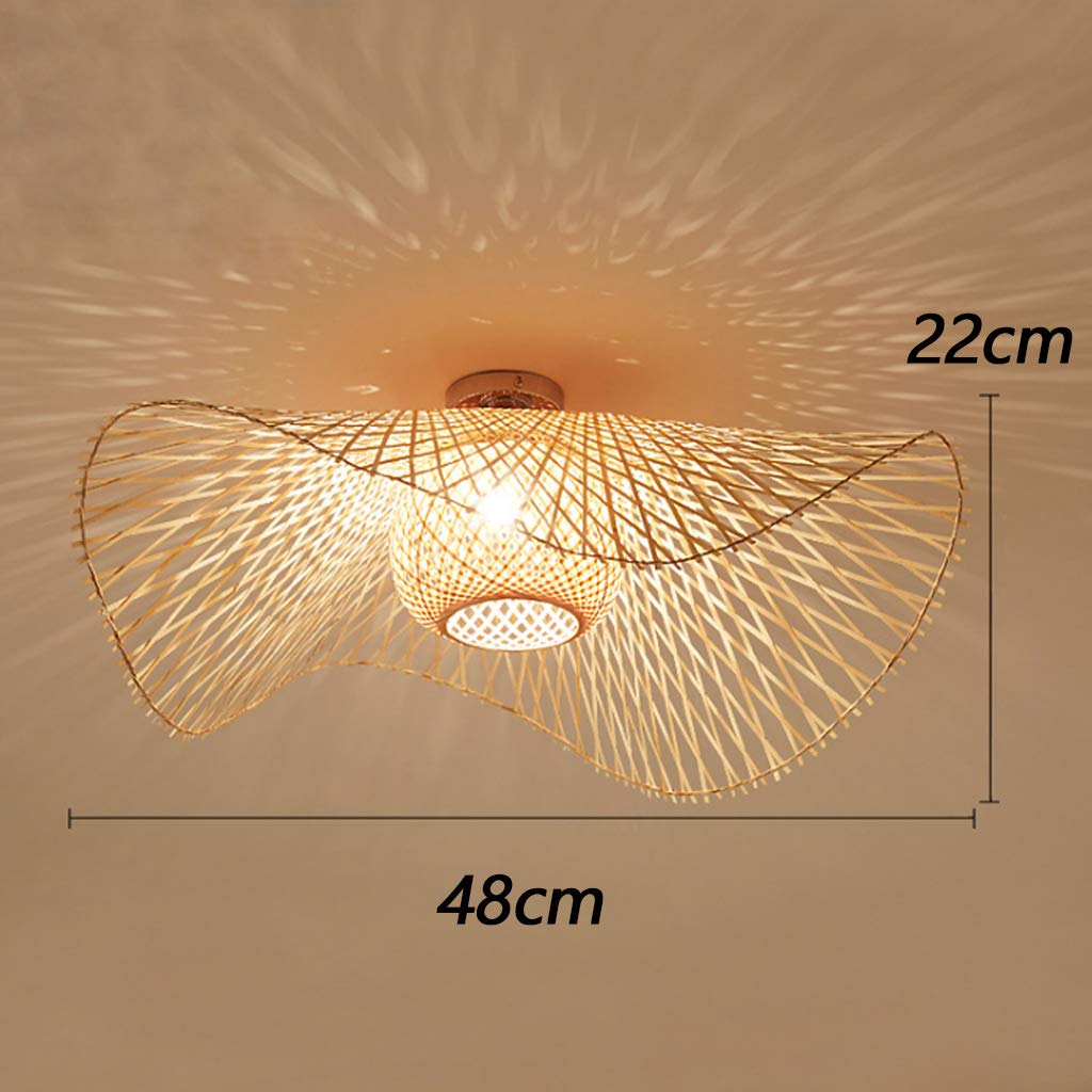 Retro Deckenleuchte Natürliche Bambus Und Rattan Deckenlampe E27 Handgewebte Deckenbeleuchtung Für Esszimmer Schlafzimmerlampe Wohnzimmer Bar Café Pendelleuchte Küche Korridor Kronleuchter,48cm …