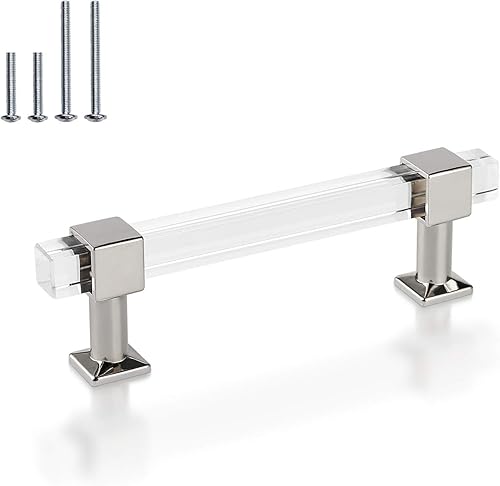 Mengico Tiradores de gabinete de cocina de 4 pulgadas, manijas de gabinete de cocina de cromo pulido, tiradores modernos de cajones de acrílico para