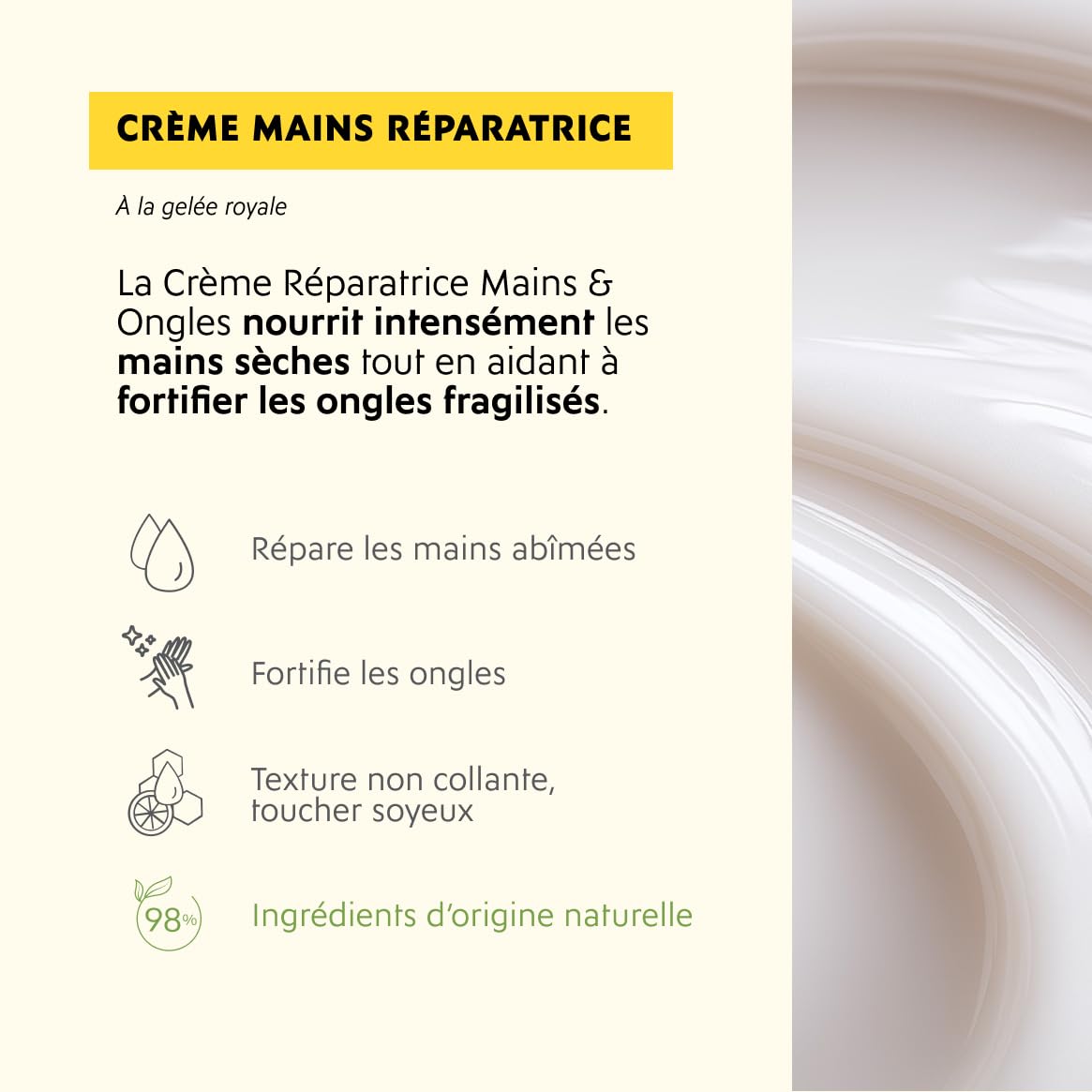 Alvadiem | Crème Réparatrice Mains et Ongles à la Gelée Royale Bio | Nourrit, Répare, Assouplit Peaux Très Sèches | Beurre de Karité, Miel d'Acacia Bio | Fabriquée en France, 98% Naturel | 50 ml