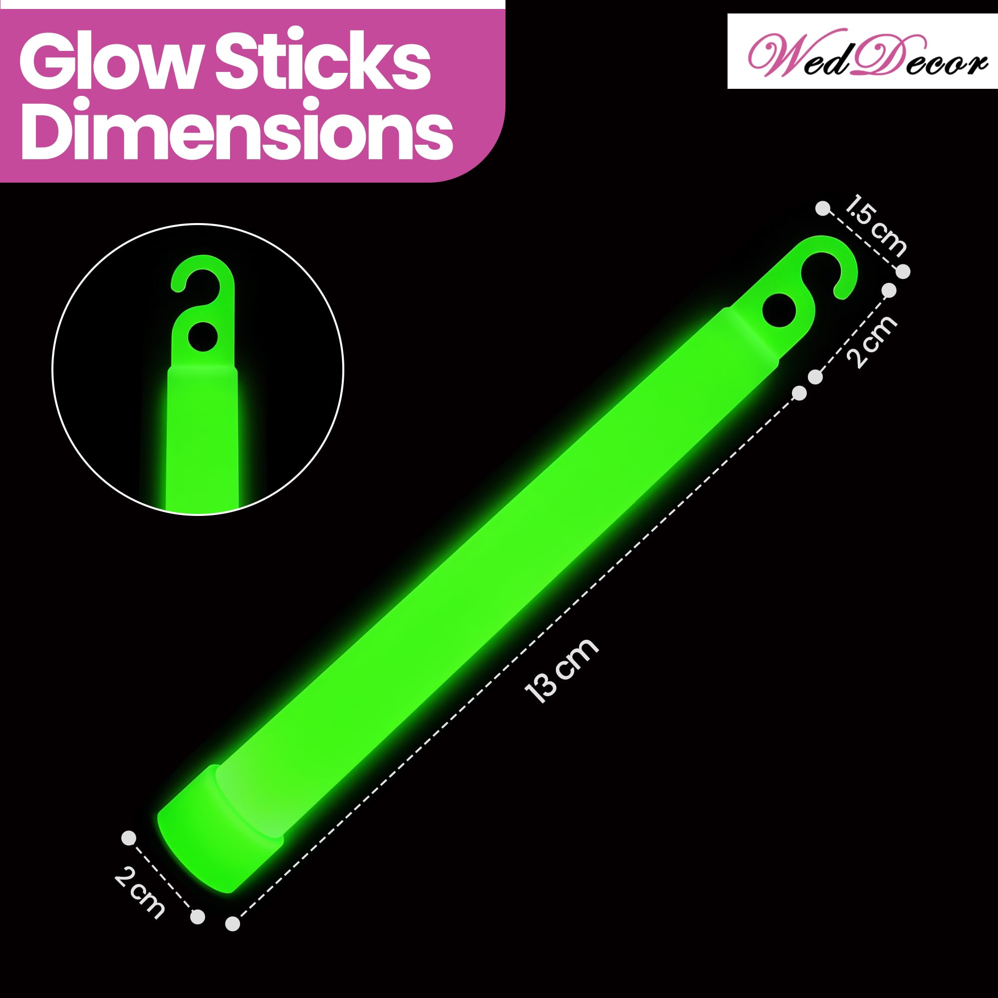 WedDecor Neón Barra Luminosa Tubos Fluorescente 6 Inches 25pcs Verde Brilla en la Oscuridad
