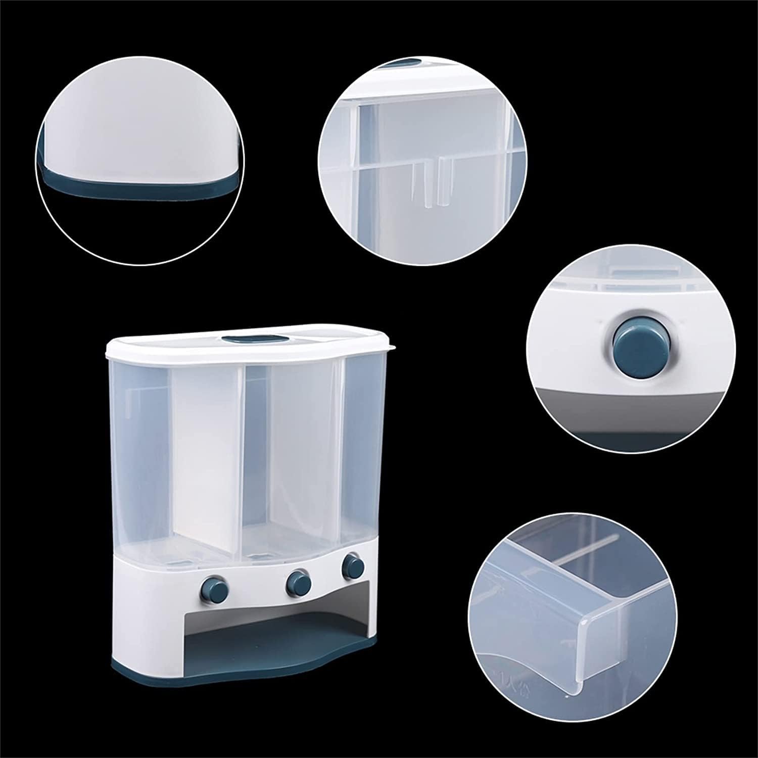 Multigrain Tank, Cereal Dispensers with Cup Dry Food Dispenser Cans Food Storage Grains Container for Home Kitchen, Movable Detachable Partition (3 Grids)