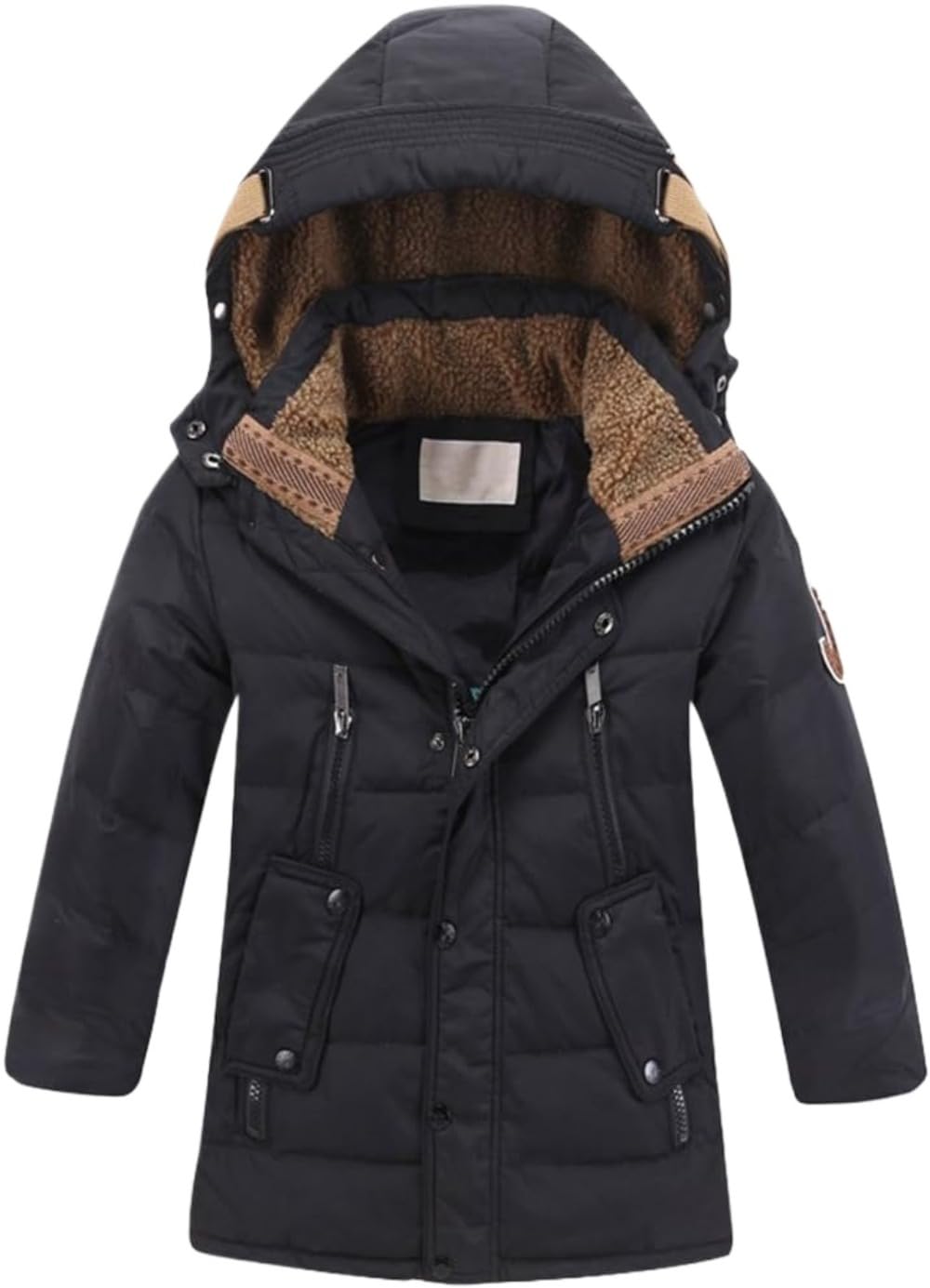 Niños Otoño E Invierno Chaqueta De Pluma con Capucha Cortaviento Gruesa Cálida para Nieve Niños Exterior Cremallera Completa Bolsillos Parka Abrigo