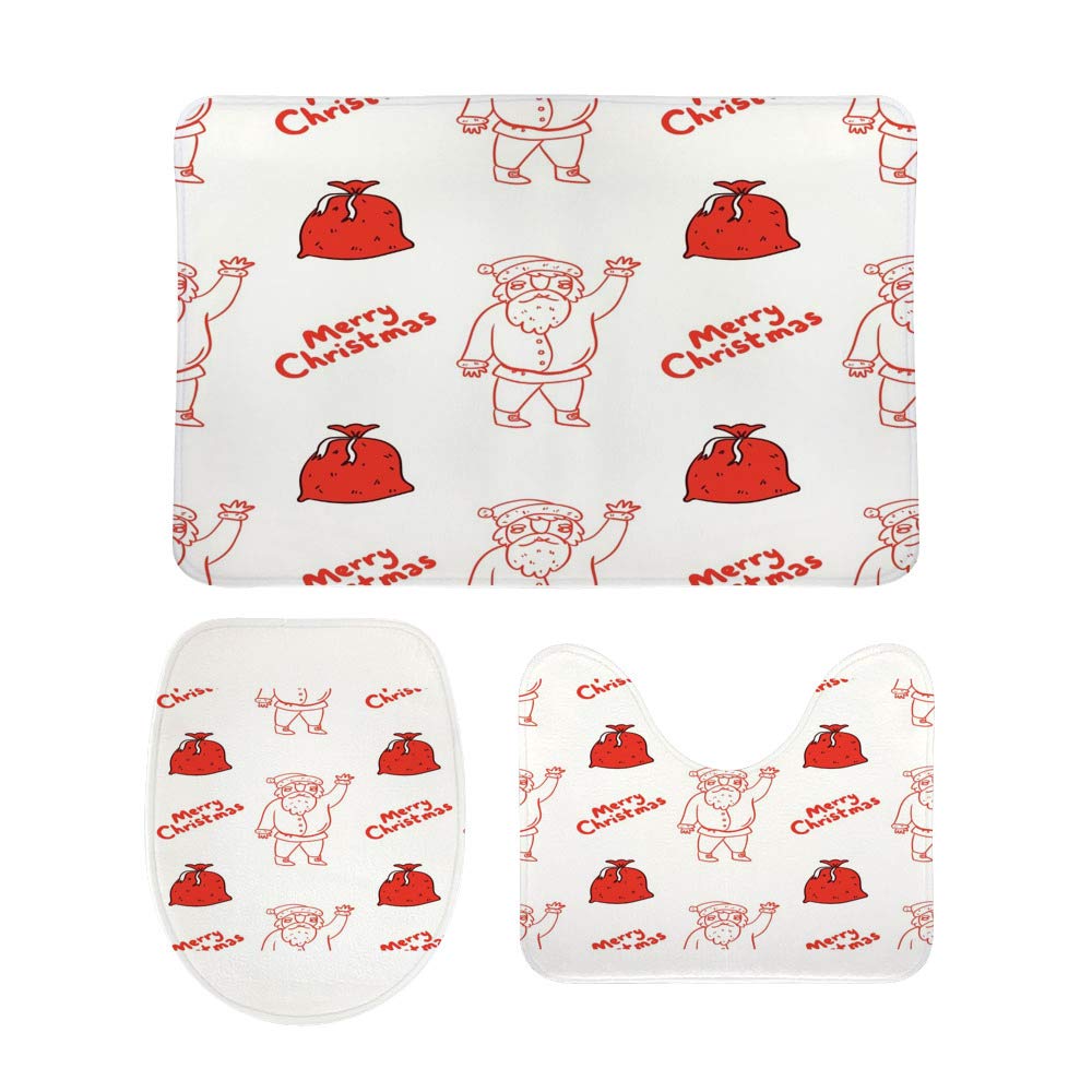 Tapis de salle de bain lavable et antidérapant motif Noël ensemble 3 pièces