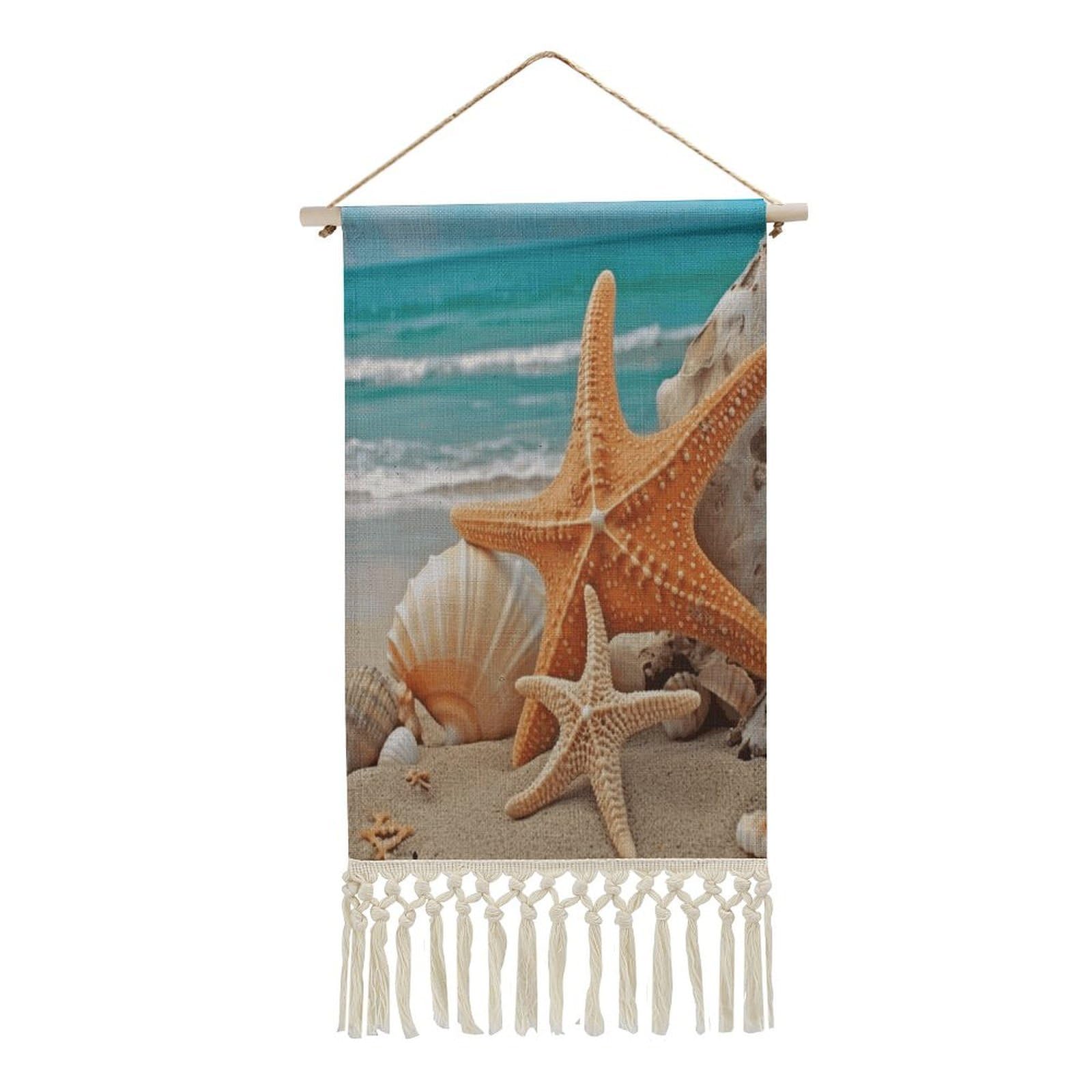 Adfgyerh Style Starfish Seashell Beach Tapestry With Tassels Cotton And Linen Hanging Posters, Wall Art For Travel Gift, Wall Tapestry For Office Home Decor Bedroom Living Room Decor