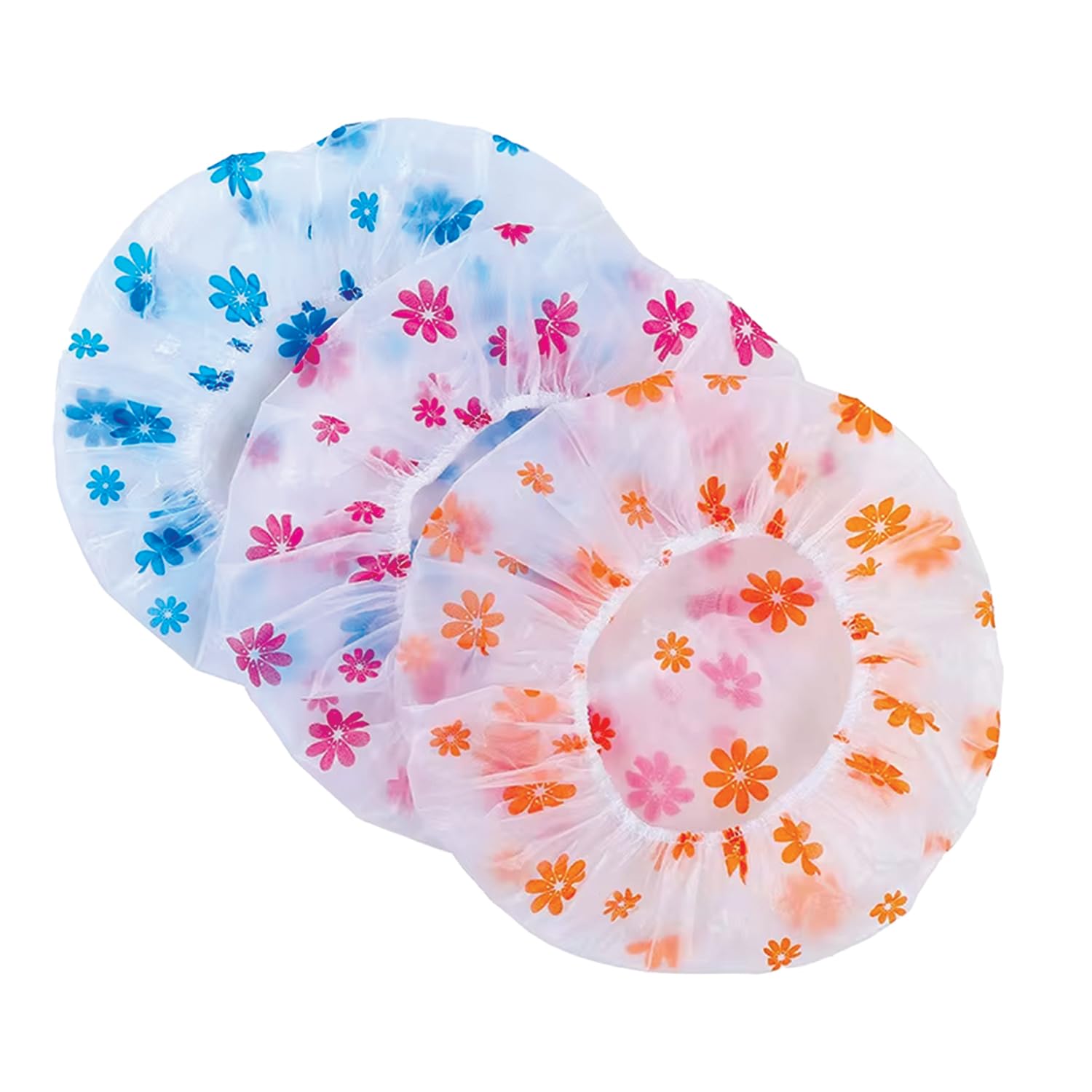 TEMPERIA (3 Pcs) Shower Cap for Women & Men - Reusable, Hair Mask Head Cover Bathing Caps - Waterproof, Elastic Free-Size - for Spa, Salon & Bathroom - Lightweight & Comfortable (Random Colors)