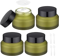 Segbeauty Contenant Cosmetique Vide 50g, 4 Pièces Petit Pot en Verre Vert, Pot Creme avec Couvercle et Spatule, Réutilisable et Portable, Accessoire Voyage Avion