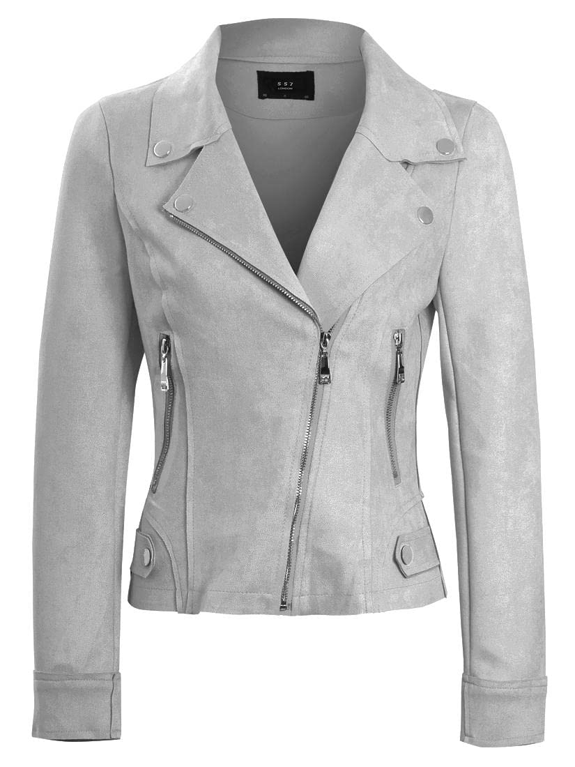 Ss7 Women's Grey Faux Suede Biker Jacket