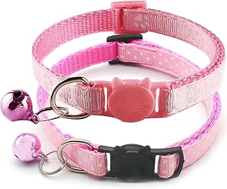 Breakaway Cat Collars with Bell, Safety Buckle Kitty Necklace for Kitten Puppy Small Dog Collar Adjustable Kitten Collars from 7 1/2-12 1/2 Inch (2 Pack)