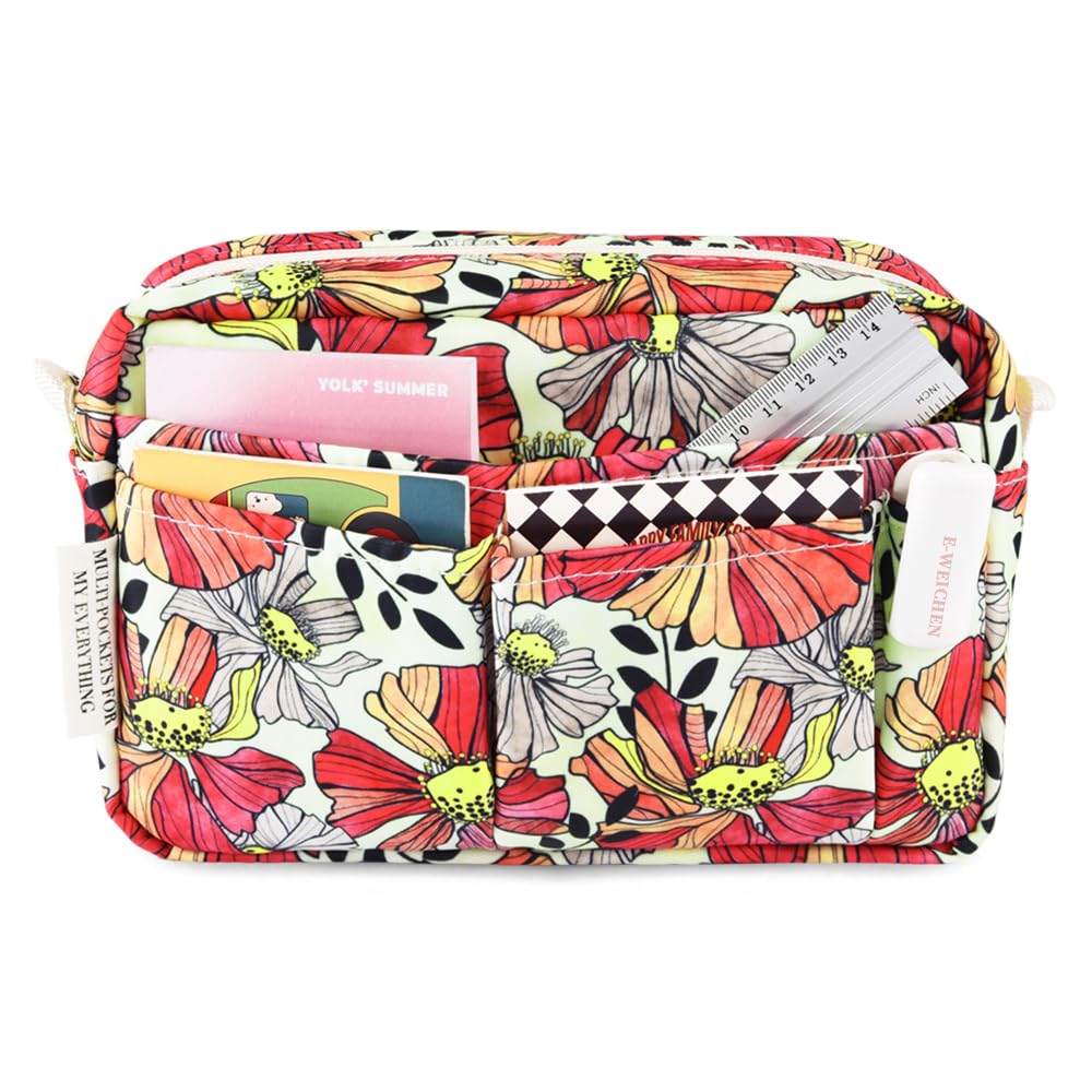 E-WEICHEN Organizador de cartera de múltiples bolsillos con cremallera, bolsa de maquillaje, artículos esenciales de viaje para mujeres, bolsa simple impermeable para lápices de papelería para diario,