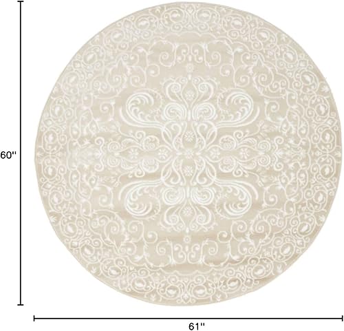 Miniatura 2 de Unique Loom Rushmore Collection Adams - Alfombra redonda de 5 pies, color beige y marfil