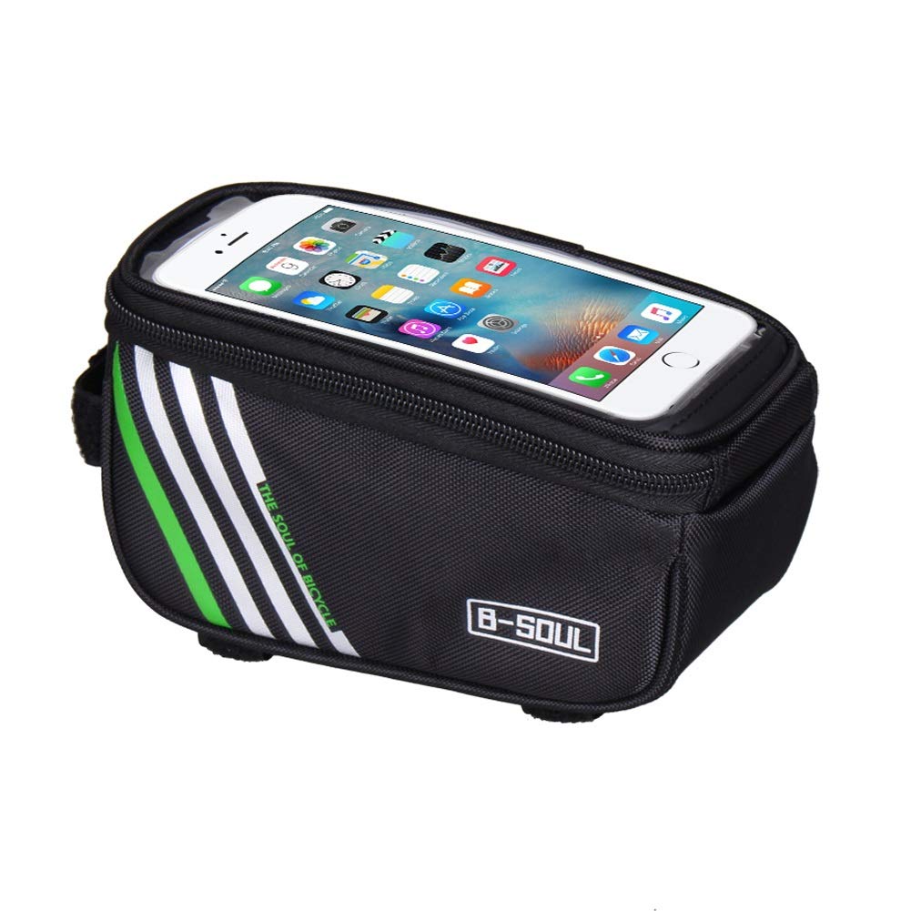 Removable bag Bicycle Bag Cycling Accoutrement Waterproof Touch Screen MTB Frame Battlefront Tube Storage Mountain Road Bike Bag For 5.0 Inch Phone (Color : Black)