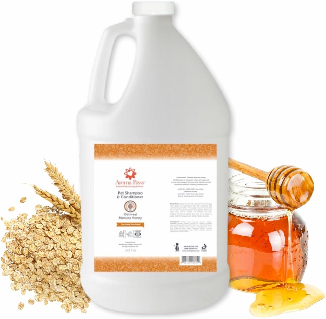 Dog Shampoo & Conditioner Gallon - Oatmeal Manuka Honey 2-in-1 Formula - Dry Itchy Skin Relief - Fragrance Free Natural Pet Shampoo for Sensitive Skin - 128 oz
