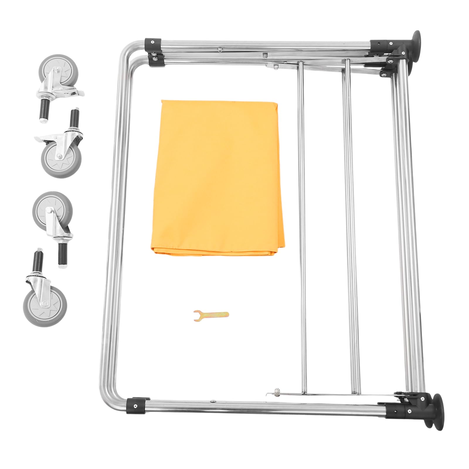 Carro de lavandería plegable de acero inoxidable con ruedas, gran volumen 90 x 60 x 88 cm, comercial, con tela Oxford, bolsa para hotel/lavandería/hogar, amarillo